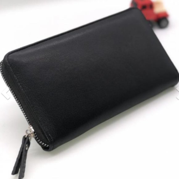 Black Long Bifold Wallet Card Holder Purse with Zipper - Picture 5 of 5